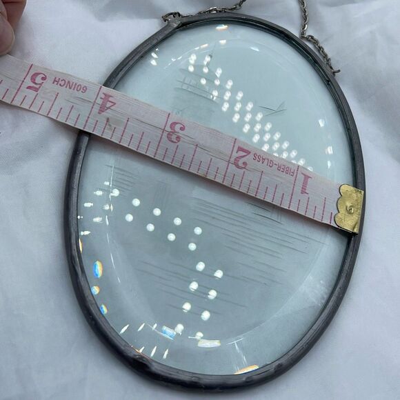 Lighthouse sailboat etched glass leaded window hanging. Artisan handmade . - Picture 5 of 6